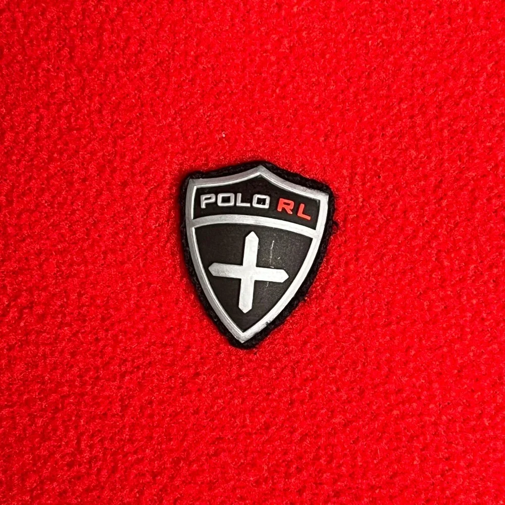Polo Ralph Lauren Mens XL Red Fleece Quarter Zip Pullover Elbow Patches Logo VTG